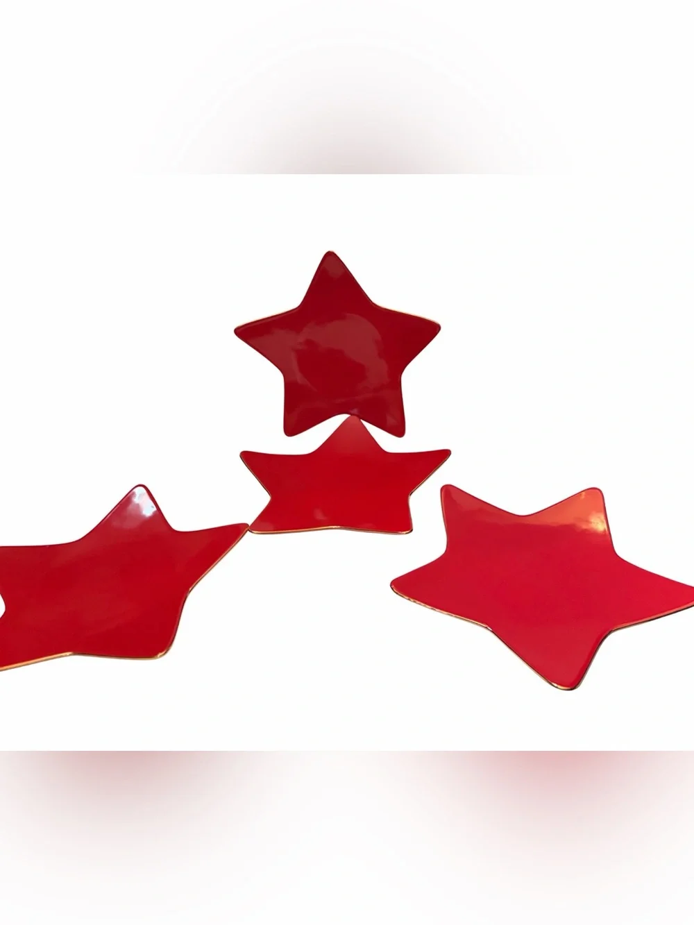 Williams Sonoma Red & Gold Holiday Star Dessert / Appetizer 8” Plates Set of 4